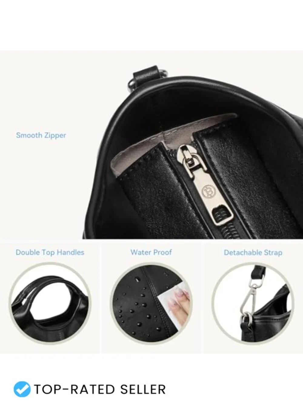 Vegan Leather Soft Top Handle Satchel Crossbody Zipper Handbag with Detachable